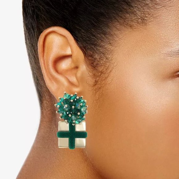 INC Green Present Beaded Earrings - Picture 2 of 2